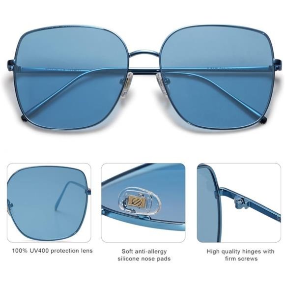 ??Oversized Square Metal Frame Sunglasses for Women Men Flat Mirrored Lens main image 2